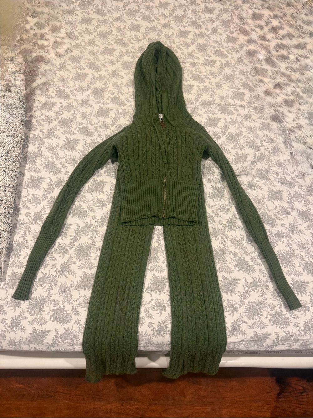 Frankie's Olive Green Cable Knit Hooded Sweater Set